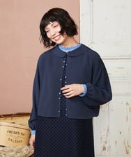 GJBDE44180 Jocomomola(ホコモモラ) RIO 襟付き楊柳ブラウス ネイビー