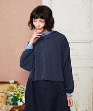 GJBDE44180 Jocomomola(ホコモモラ) RIO 襟付き楊柳ブラウス ネイビー