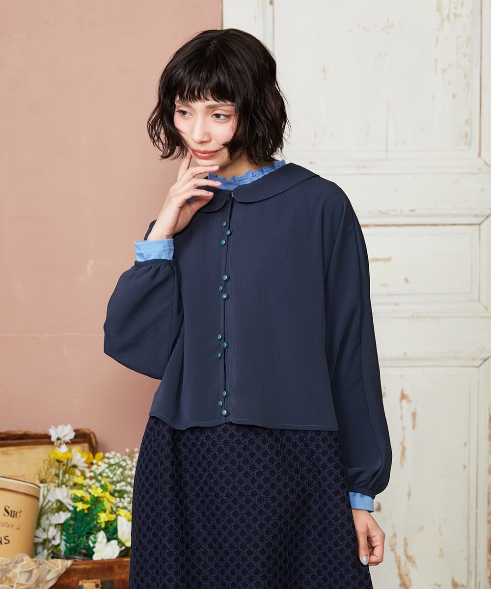 GJBDE44180 Jocomomola(ホコモモラ) RIO 襟付き楊柳ブラウス ネイビー