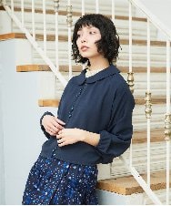 GJBDE44180 Jocomomola(ホコモモラ) RIO 襟付き楊柳ブラウス ネイビー