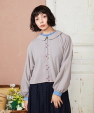 GJBDE44180 Jocomomola(ホコモモラ) RIO 襟付き楊柳ブラウス ライトグレー
