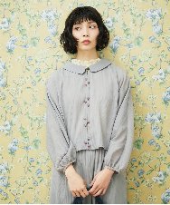 GJBDE44180 Jocomomola(ホコモモラ) RIO 襟付き楊柳ブラウス ライトグレー