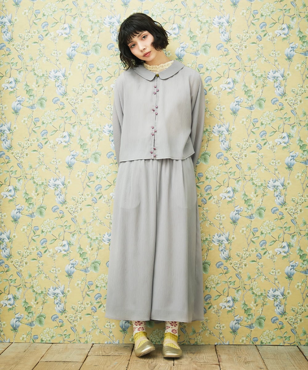 GJBDE44180 Jocomomola(ホコモモラ) RIO 襟付き楊柳ブラウス ライトグレー