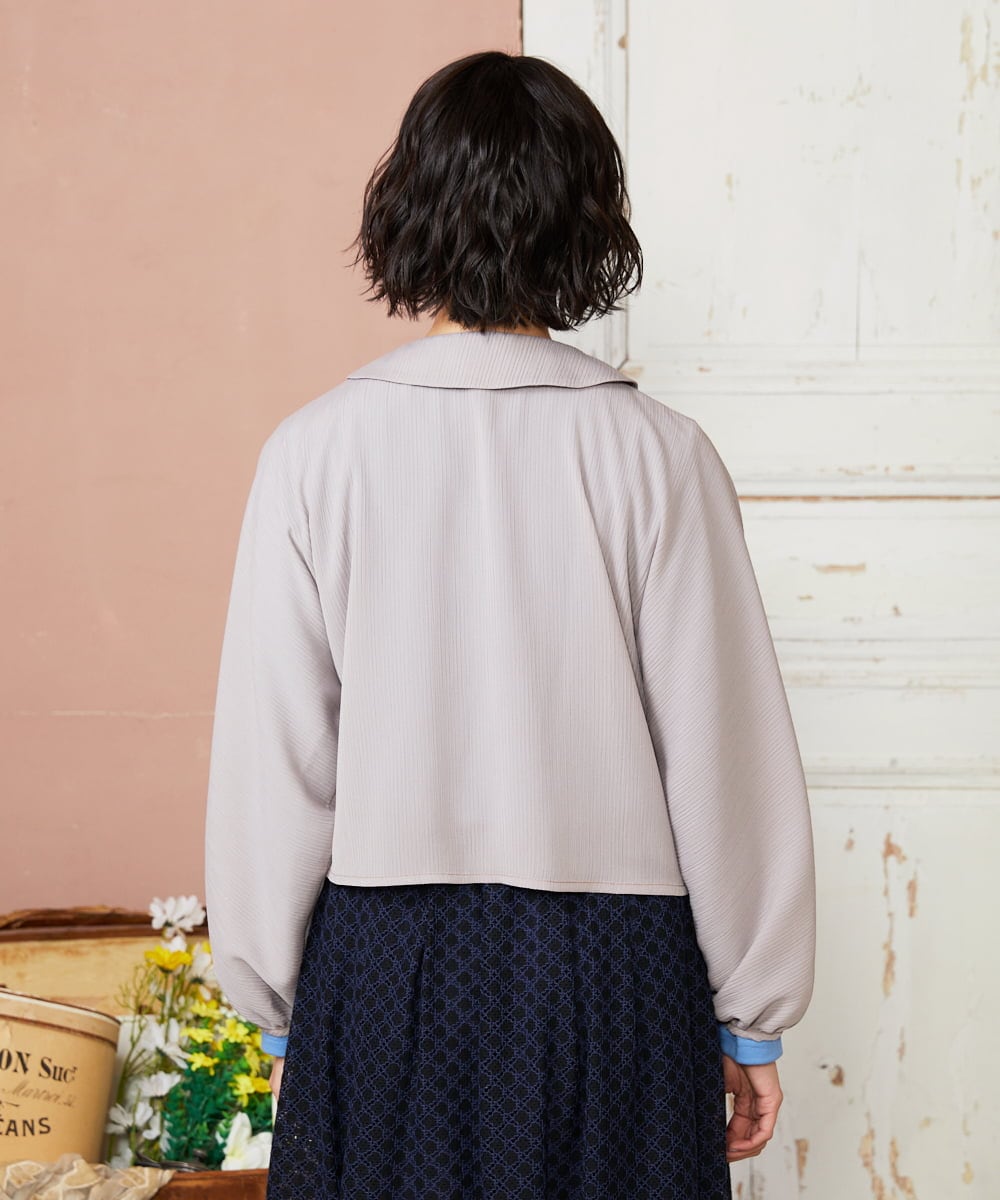 GJBDE44180 Jocomomola(ホコモモラ) RIO 襟付き楊柳ブラウス ライトグレー