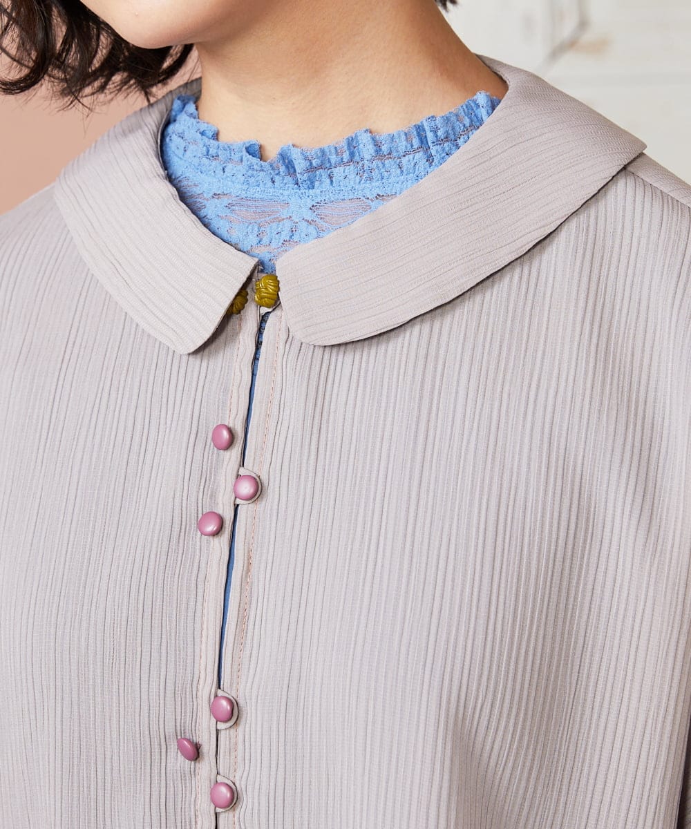 GJBDE44180 Jocomomola(ホコモモラ) RIO 襟付き楊柳ブラウス ライトグレー