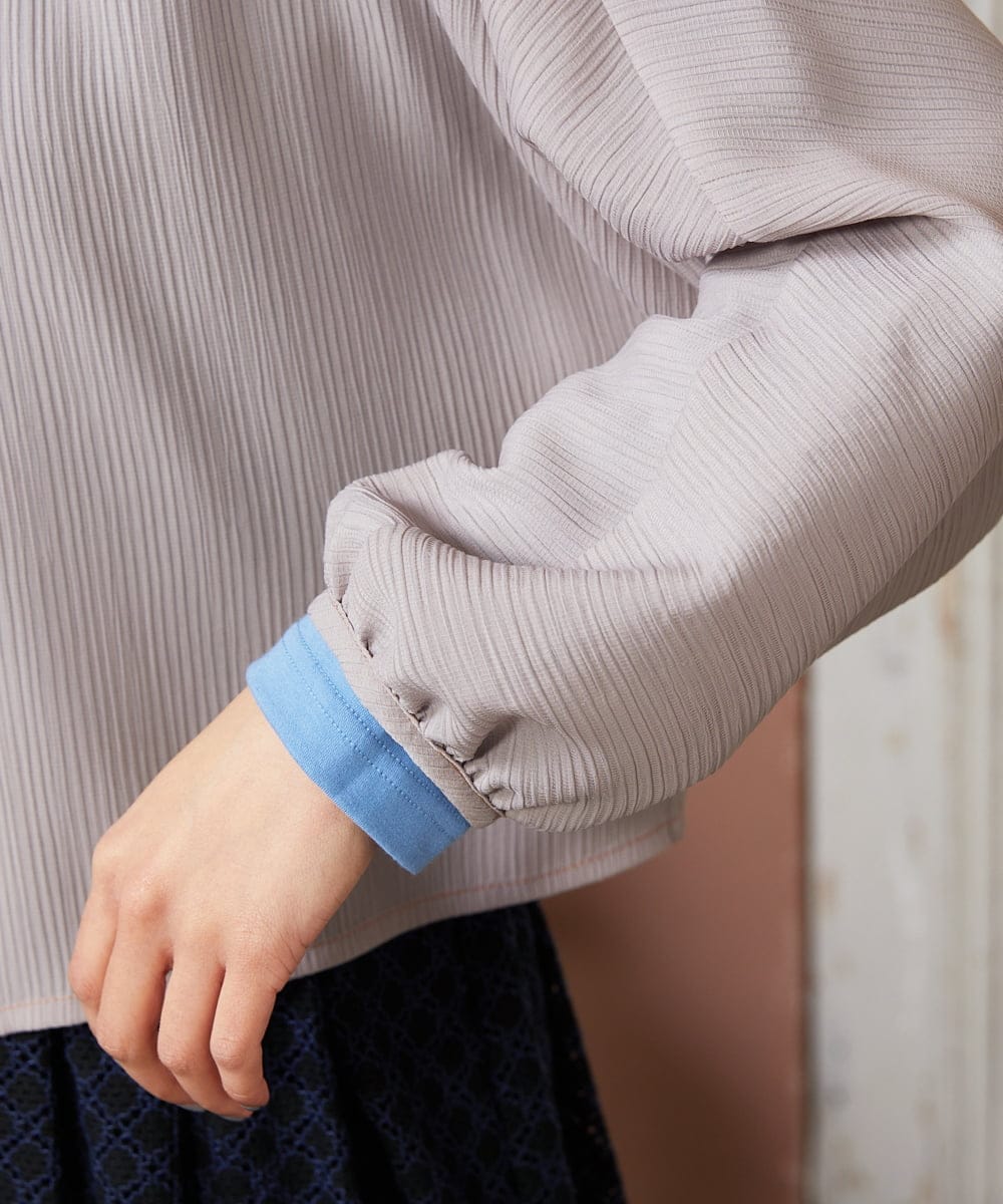 GJBDE44180 Jocomomola(ホコモモラ) RIO 襟付き楊柳ブラウス ライトグレー