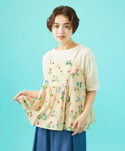 GJBFA01180 Jocomomola Verde pera プリントバックリボンキャミソール