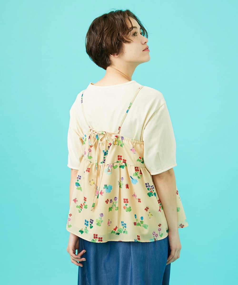 GJBFA01180 Jocomomola(ホコモモラ) Verde pera プリントバックリボンキャミソール ベージュ