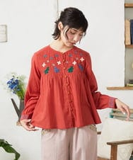 GJBFD01200 Jocomomola(ホコモモラ) Baile animal アニマル刺繍ブラウス レッド