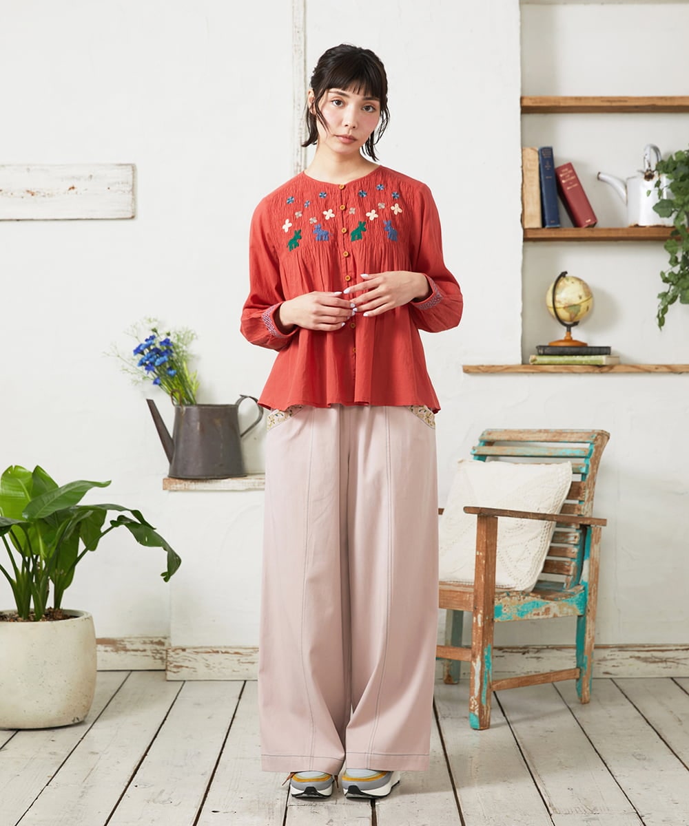 GJBFD01200 Jocomomola(ホコモモラ) Baile animal アニマル刺繍ブラウス レッド