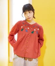 GJBFD01200 Jocomomola(ホコモモラ) Baile animal アニマル刺繍ブラウス レッド