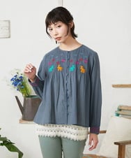 GJBFD01200 Jocomomola(ホコモモラ) Baile animal アニマル刺繍ブラウス グレー