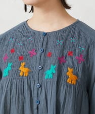 GJBFD01200 Jocomomola(ホコモモラ) Baile animal アニマル刺繍ブラウス グレー