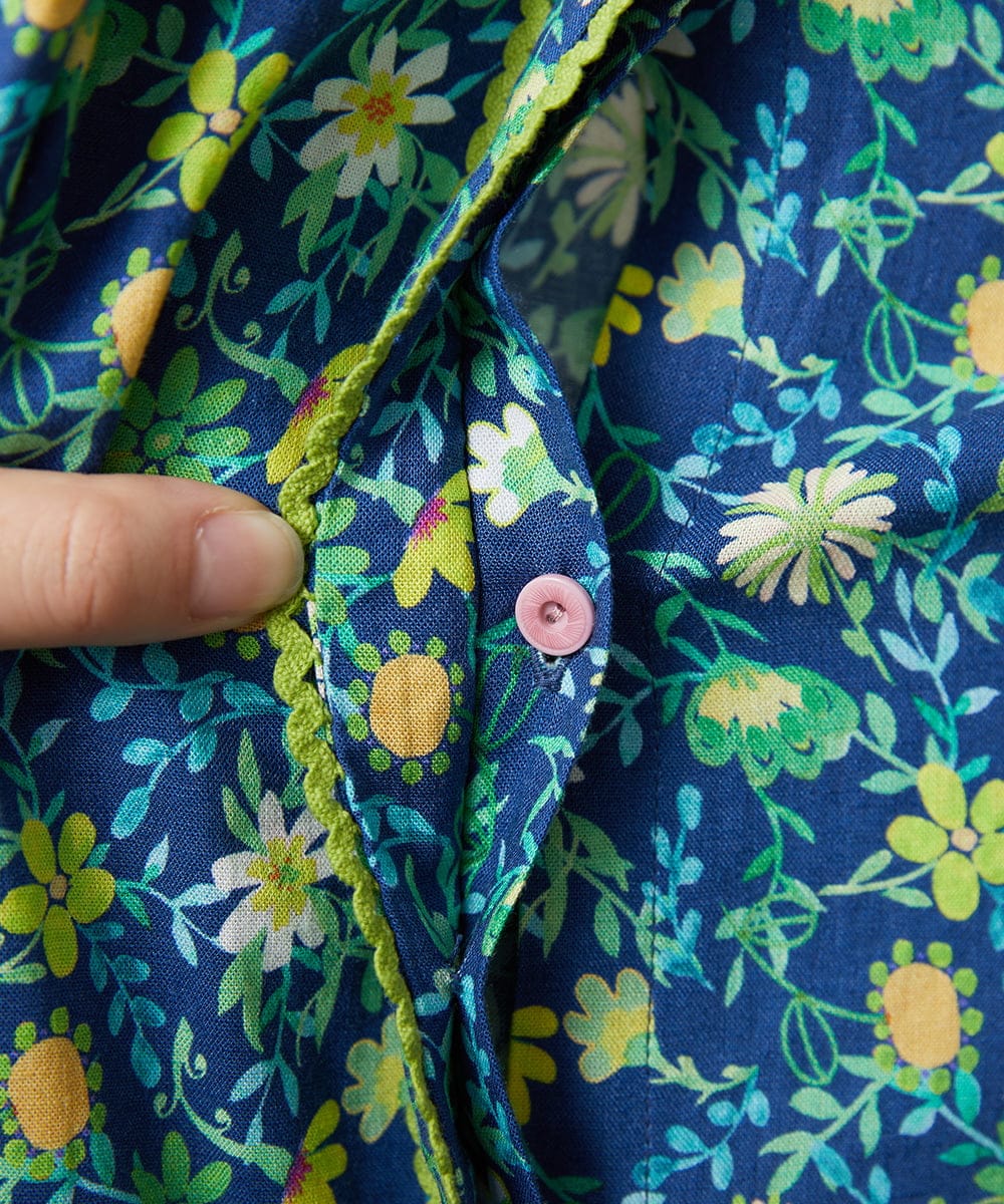 GJBFD30200 Jocomomola(ホコモモラ) Sancho Panza フラワープリントブラウス ネイビー