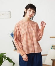 GJBFD32180 Jocomomola(ホコモモラ) Puntada ギンガムチェックブラウス オレンジ