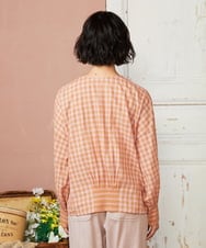 GJBFD32180 Jocomomola(ホコモモラ) 【早割10％OFF】コットンギンガムチェックブラウス オレンジ