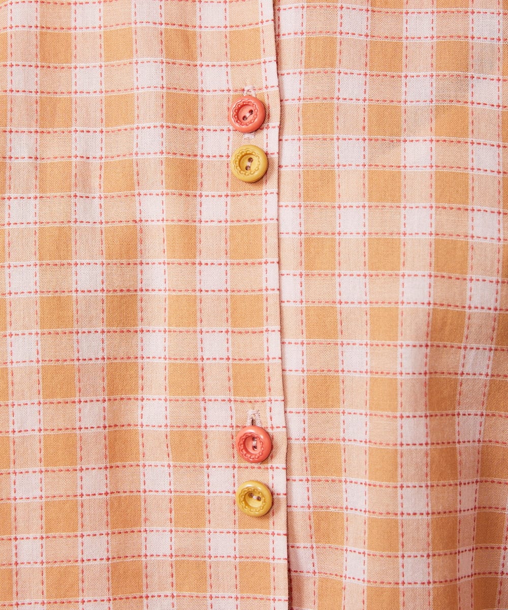GJBFD32180 Jocomomola(ホコモモラ) 【早割10％OFF】コットンギンガムチェックブラウス オレンジ