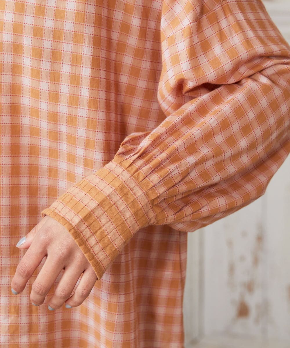 GJBFD32180 Jocomomola(ホコモモラ) 【早割10％OFF】コットンギンガムチェックブラウス オレンジ