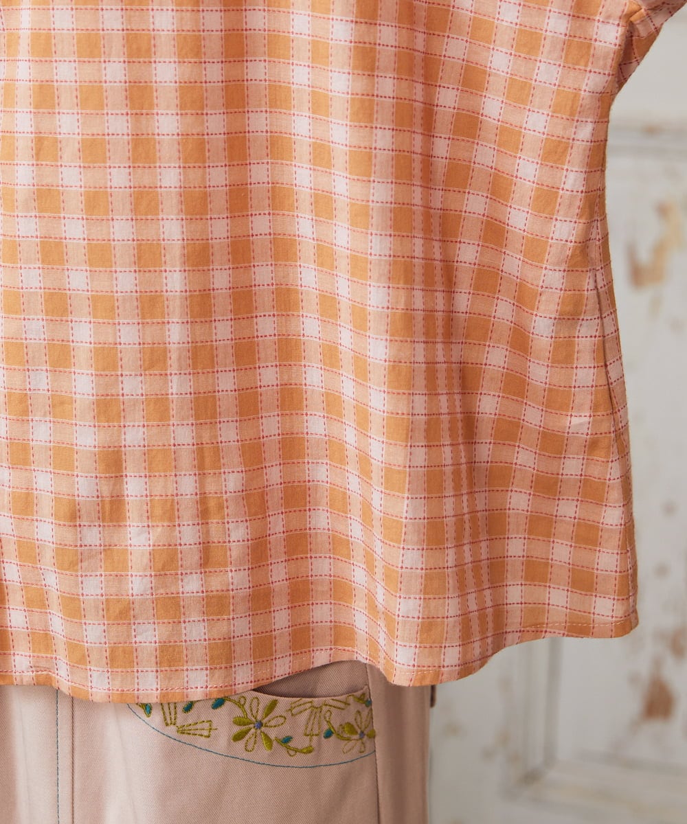 GJBFD32180 Jocomomola(ホコモモラ) 【早割10％OFF】コットンギンガムチェックブラウス オレンジ