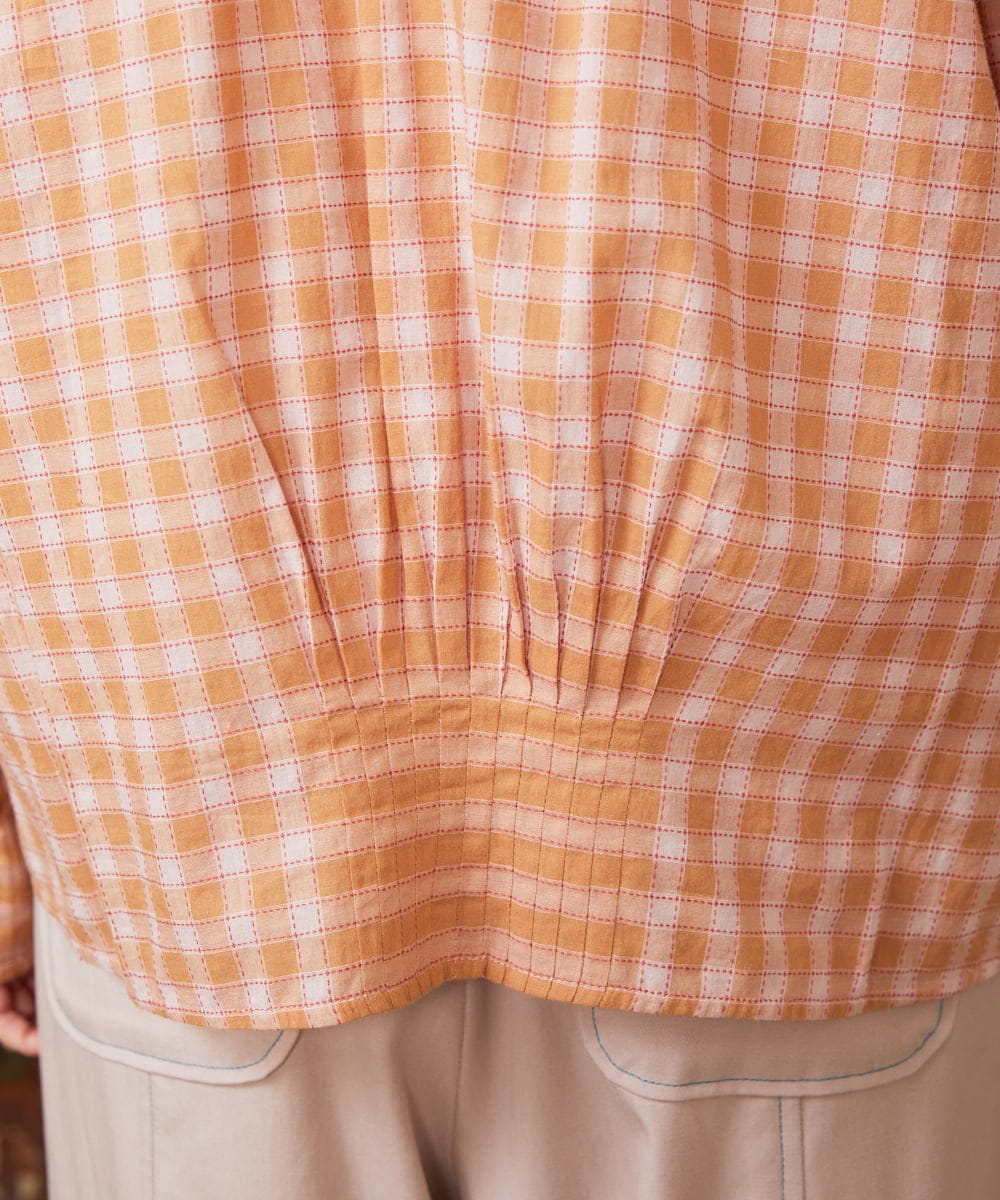 GJBFD32180 Jocomomola(ホコモモラ) 【早割10％OFF】コットンギンガムチェックブラウス オレンジ