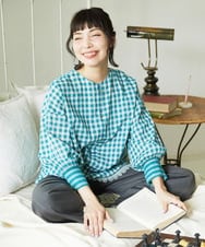 GJBFD32180 Jocomomola(ホコモモラ) Puntada ギンガムチェックブラウス ブルーグリーン