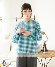 GJBFD32180 Jocomomola(ホコモモラ) Puntada ギンガムチェックブラウス ブルーグリーン