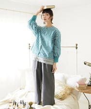 GJBFD32180 Jocomomola(ホコモモラ) Puntada ギンガムチェックブラウス ブルーグリーン