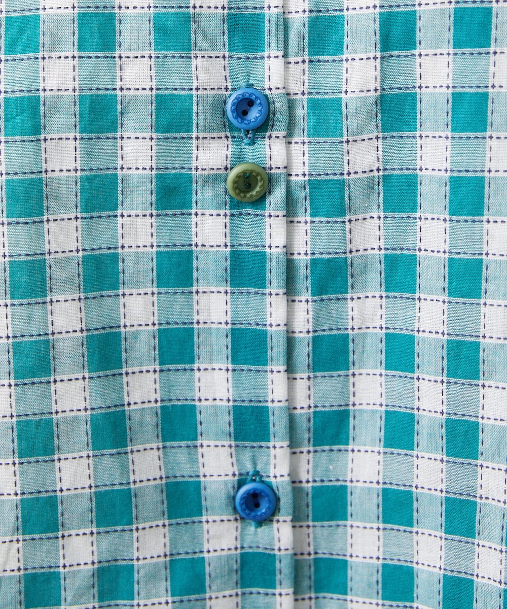 GJBFD32180 Jocomomola(ホコモモラ) Puntada ギンガムチェックブラウス ブルーグリーン