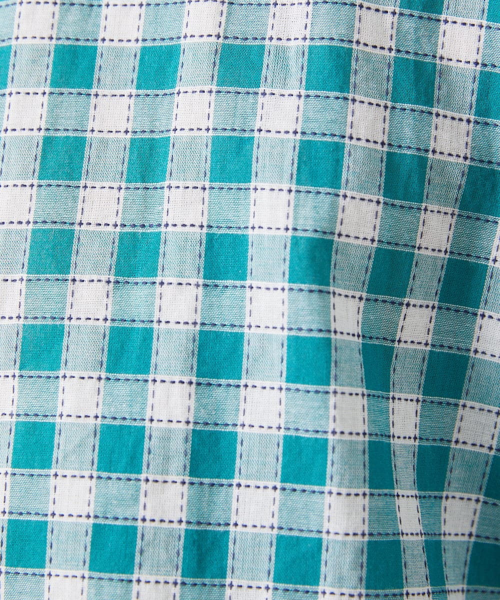 GJBFD32180 Jocomomola(ホコモモラ) Puntada ギンガムチェックブラウス ブルーグリーン