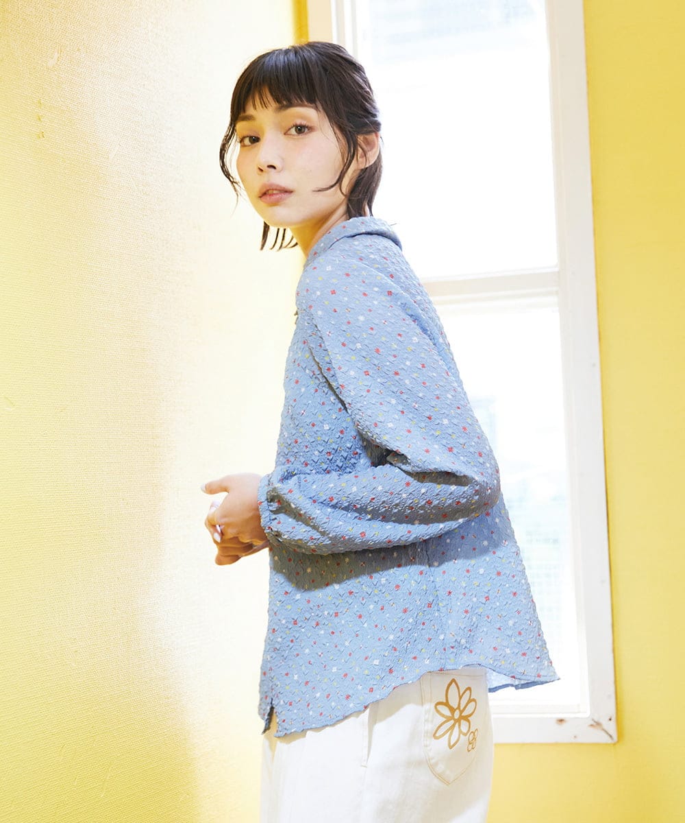 GJBFD34200 Jocomomola(ホコモモラ) エンボスドットブラウス ライトブルー