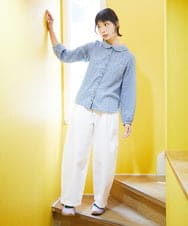 GJBFD34200 Jocomomola(ホコモモラ) エンボスドットブラウス ライトブルー