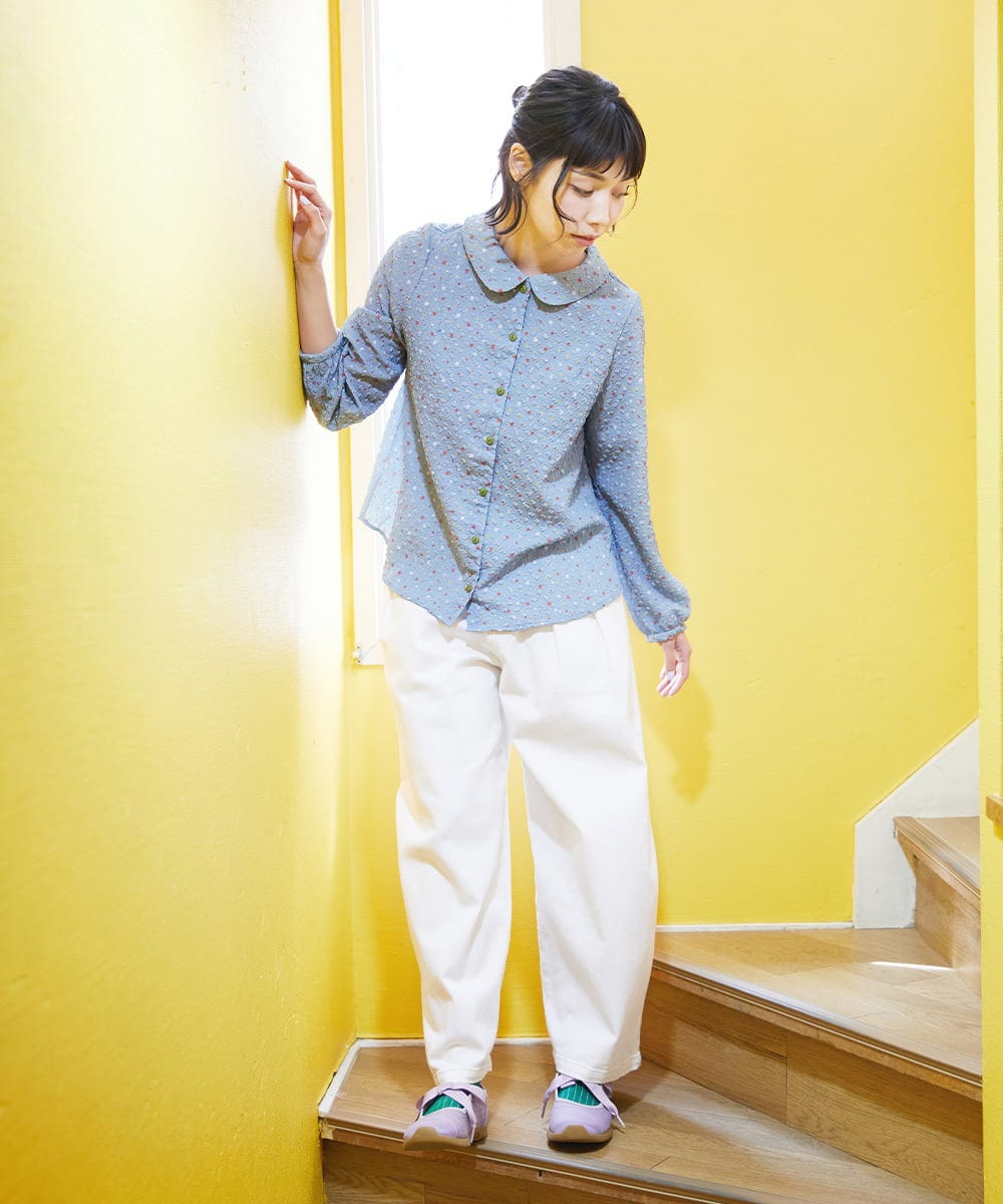 GJBFD34200 Jocomomola(ホコモモラ) エンボスドットブラウス ライトブルー