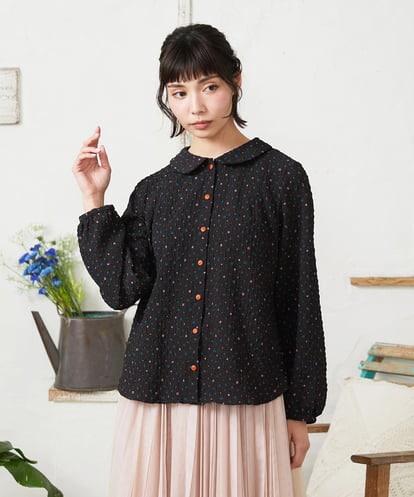 GJBFD34200 Jocomomola エンボスドットブラウス