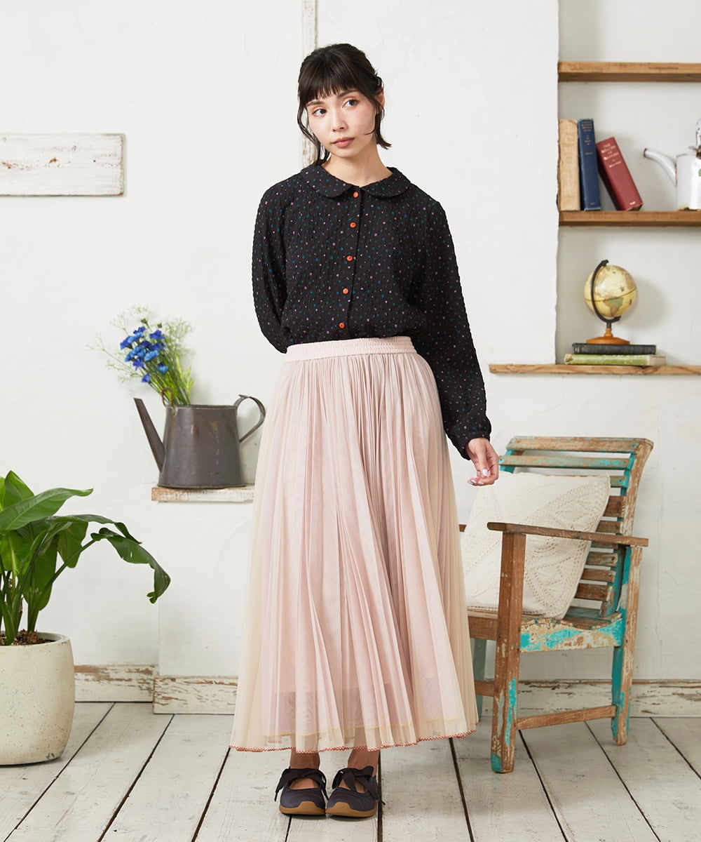 GJBFD34200 Jocomomola(ホコモモラ) エンボスドットブラウス ブラック