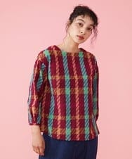 GJBFS32200 Jocomomola(ホコモモラ) Franja チェックブラウス ワイン