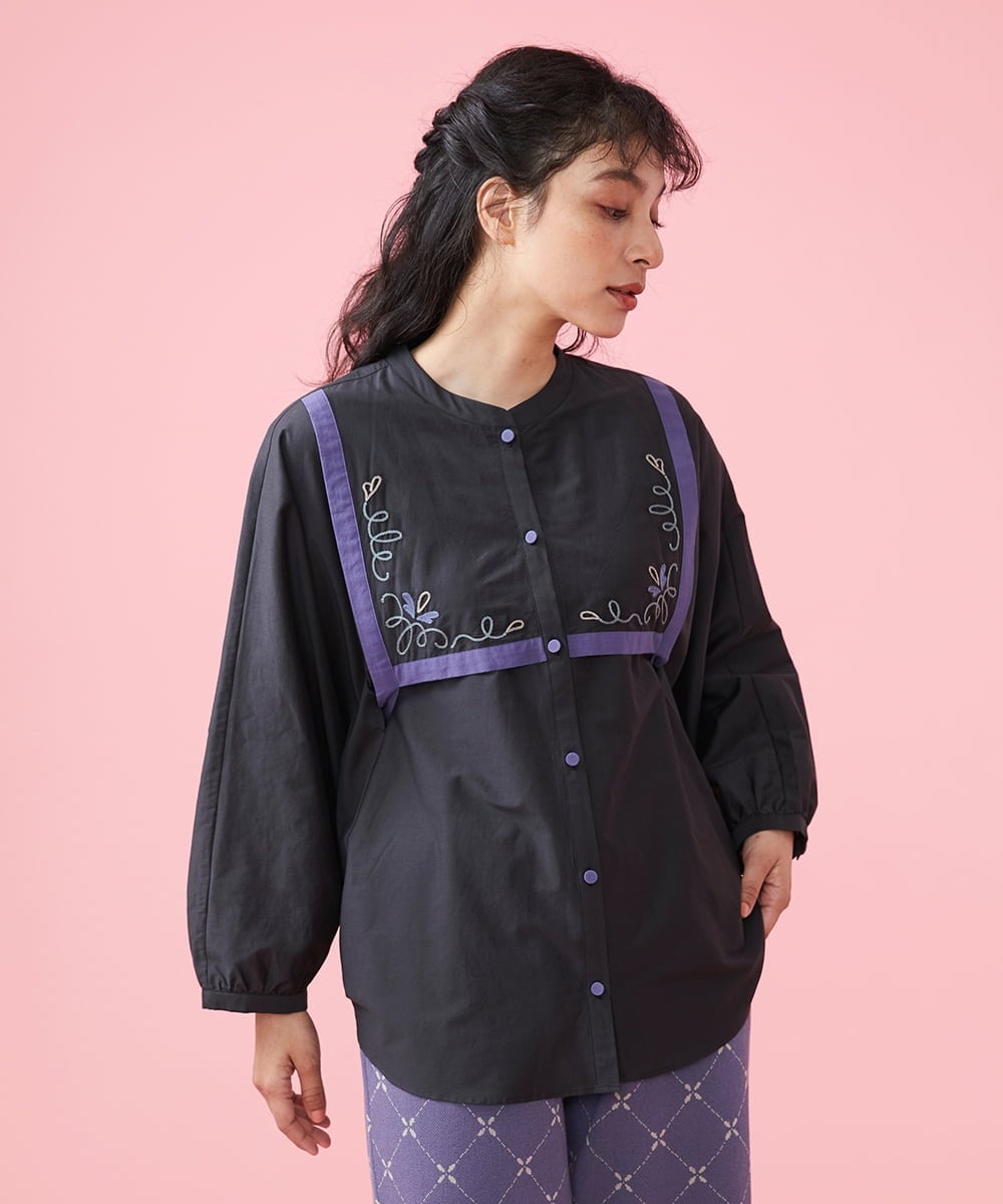 GJBFS70200 Jocomomola(ホコモモラ) Corrida 刺繍ブラウス ブラック