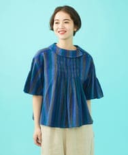 GJBGA30200 Jocomomola(ホコモモラ) Raya スモッキングストライプブラウス ネイビー