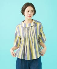 GJBGA30200 Jocomomola(ホコモモラ) Raya スモッキングストライプブラウス パープル