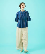 GJBGA30200 Jocomomola(ホコモモラ) Raya スモッキングストライプブラウス パープル