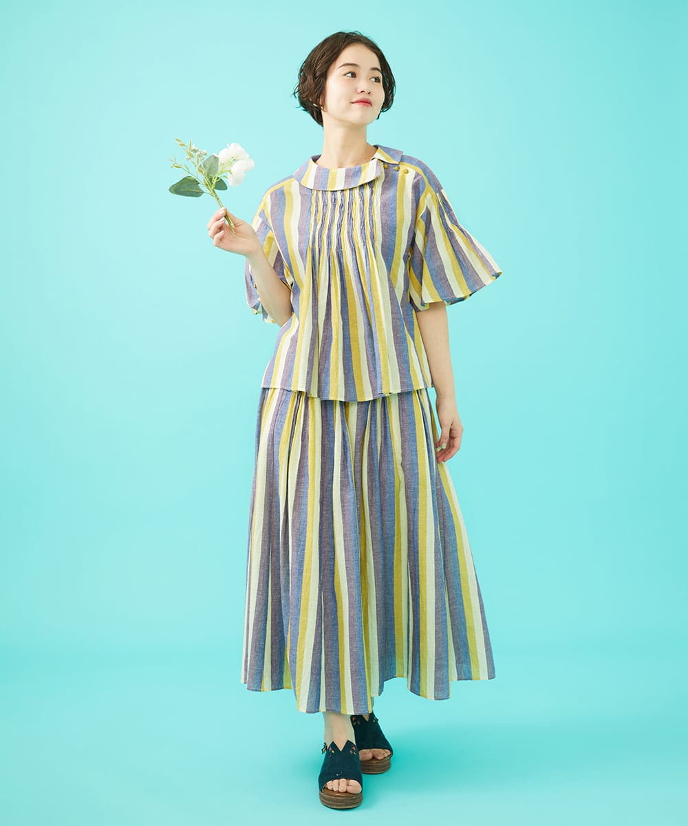 GJBGA30200 Jocomomola(ホコモモラ) Raya スモッキングストライプブラウス パープル