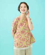GJBGA70240 Jocomomola(ホコモモラ) 【日本製】Rosa flamenco フラワープリントタックブラウス  ピンク