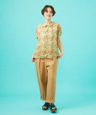 GJBGB38200 Jocomomola(ホコモモラ) Verde esmeralda リネンプリントブラウス オレンジ