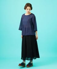 GJBGB42200 Jocomomola(ホコモモラ) Temblar 配色ステッチピンタックブラウス ネイビー