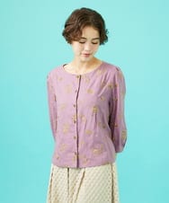 GJBGB51250 Jocomomola(ホコモモラ) Abundancia de flores フラワー総刺繍ブラウス ラベンダー