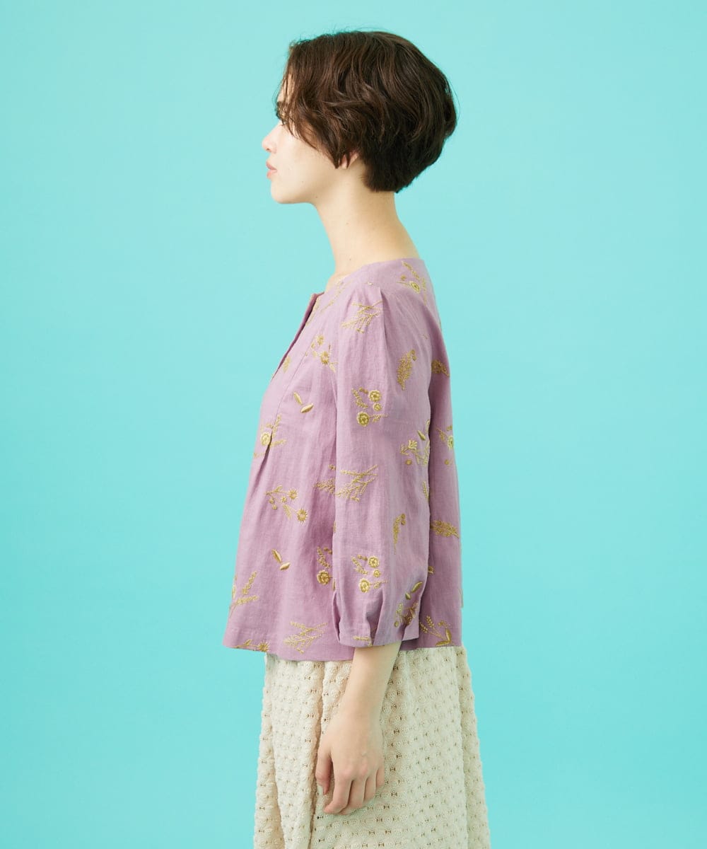 GJBGB51250 Jocomomola(ホコモモラ) Abundancia de flores フラワー総刺繍ブラウス ラベンダー