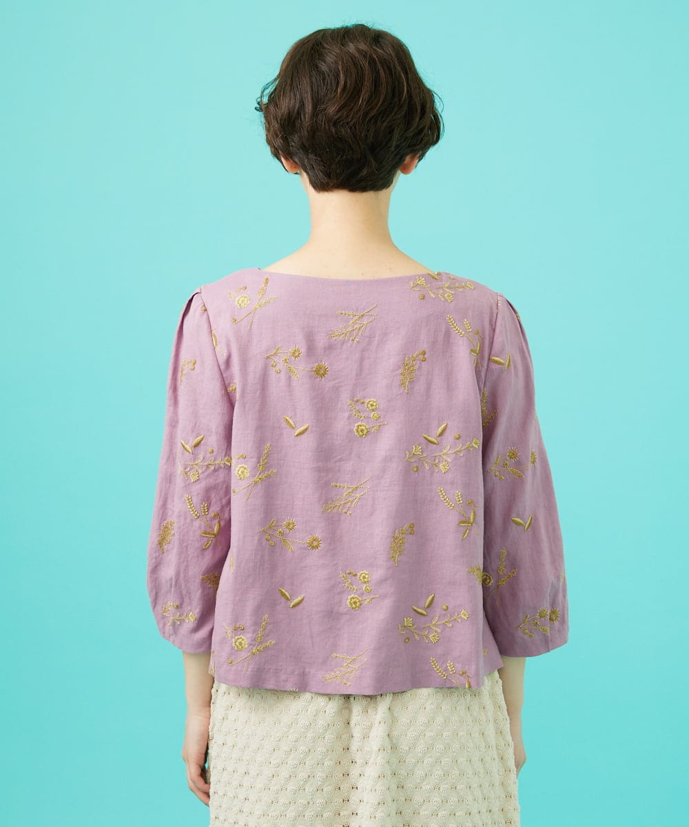 GJBGB51250 Jocomomola(ホコモモラ) Abundancia de flores フラワー総刺繍ブラウス ラベンダー