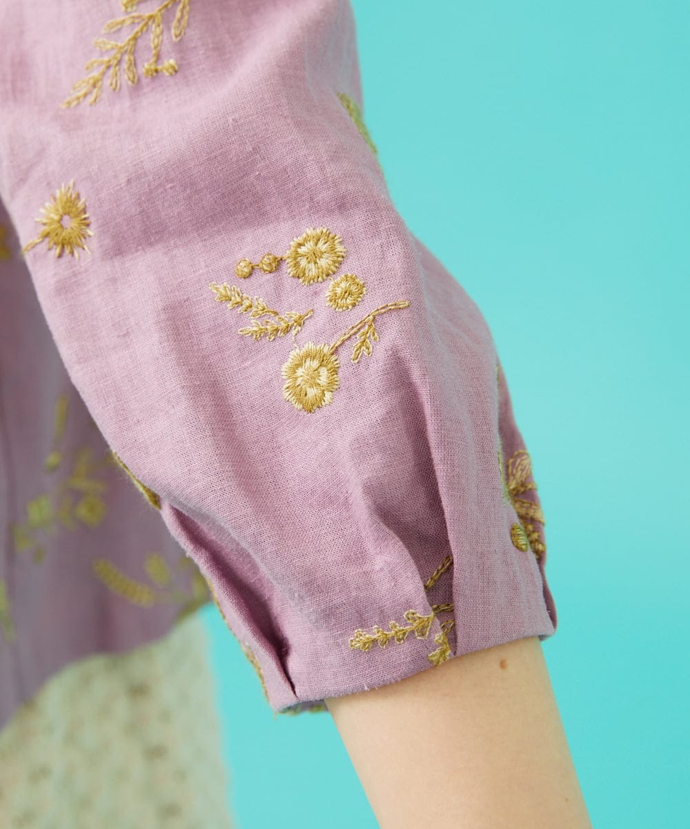 GJBGB51250 Jocomomola(ホコモモラ) Abundancia de flores フラワー総刺繍ブラウス ラベンダー