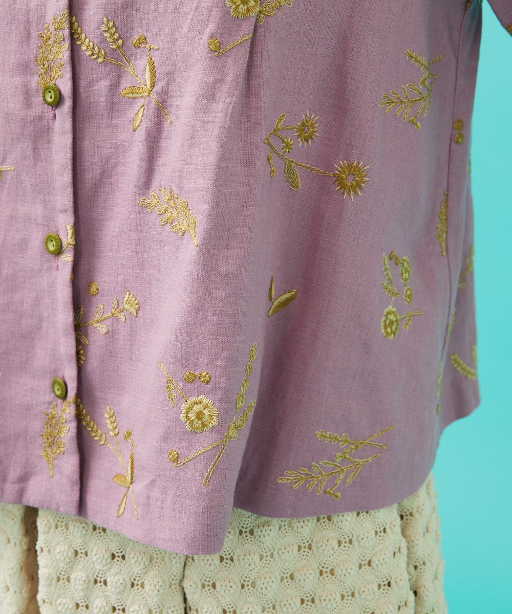 GJBGB51250 Jocomomola(ホコモモラ) Abundancia de flores フラワー総刺繍ブラウス ラベンダー