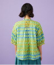 GJBGD30200 Jocomomola(ホコモモラ) Enganar スモッキング刺繍チェック柄ブラウス グリーン