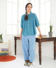 GJBGD31180 Jocomomola(ホコモモラ) Una escalera de colores 襟付きブラウス ブルー